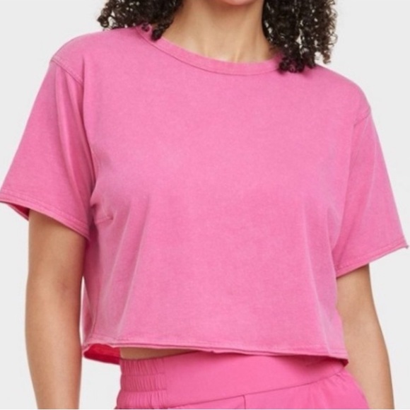 Joylab Women’s Cropped Boxy Tshirt Crop Top Short Sleeve Cotton Tee Pink Small - Picture 1 of 10